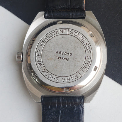 Vintage Original HMT Kohinoor Hand Winding 17 Jewels White Face Black Leather Strap Men's Wrist Watch G01
