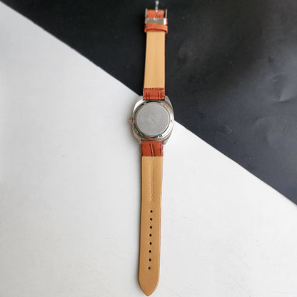 Vintage Original HMT Vijay  Hand Winding 17 Jewels Golden Face Brown Leather Strap Men's Wrist Watch F98