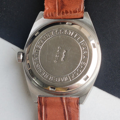 Vintage Original HMT Tareeq Hand Winding 17 Jewels Golden Face Brown Leather Strap Date Men's Wrist Watch G04