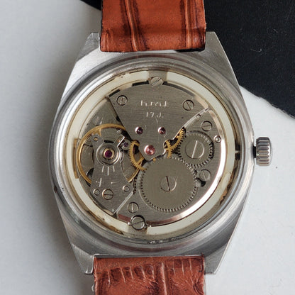 Vintage Original HMT Tareeq Hand Winding 17 Jewels Golden Face Brown Leather Strap Date Men's Wrist Watch G04