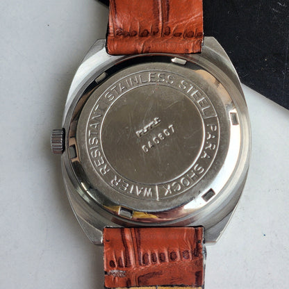 Vintage Original HMT Chethan Hand Winding 17 Jewels Golden Face Brown Leather Strap Men's Wrist Watch G08