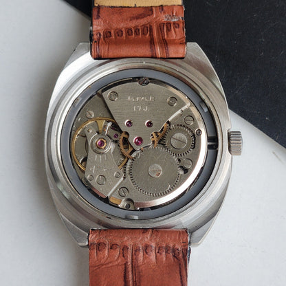 Vintage Original HMT Chethan Hand Winding 17 Jewels Golden Face Brown Leather Strap Men's Wrist Watch G08