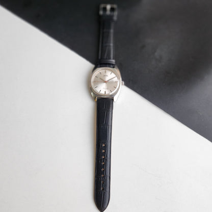 Vintage Original HMT Vijay Hand Winding 17 Jewels Silver Black Leather Strap Men's Wrist Watch G05