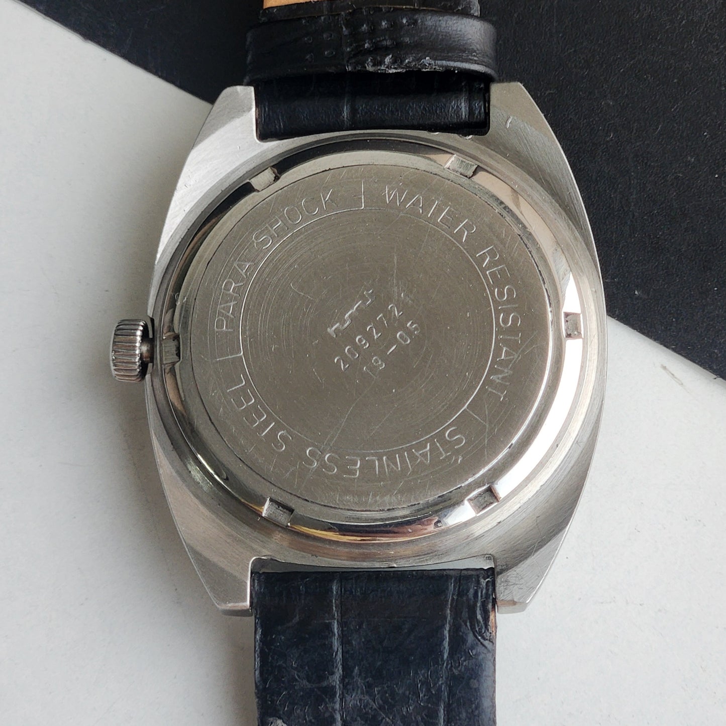Vintage Original HMT Vijay Hand Winding 17 Jewels Silver Black Leather Strap Men's Wrist Watch G05