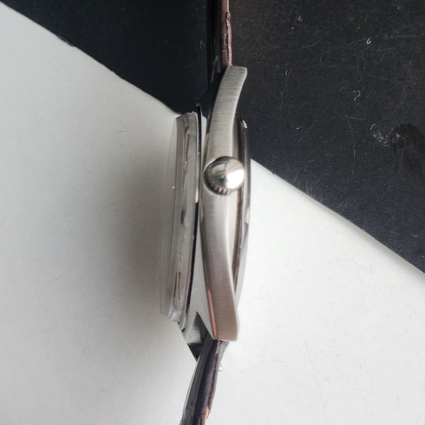 Vintage Original HMT Kohinoor Hand Winding 17 Jewels Silver Face Brown Leather Strap Men's Wrist Watch G02
