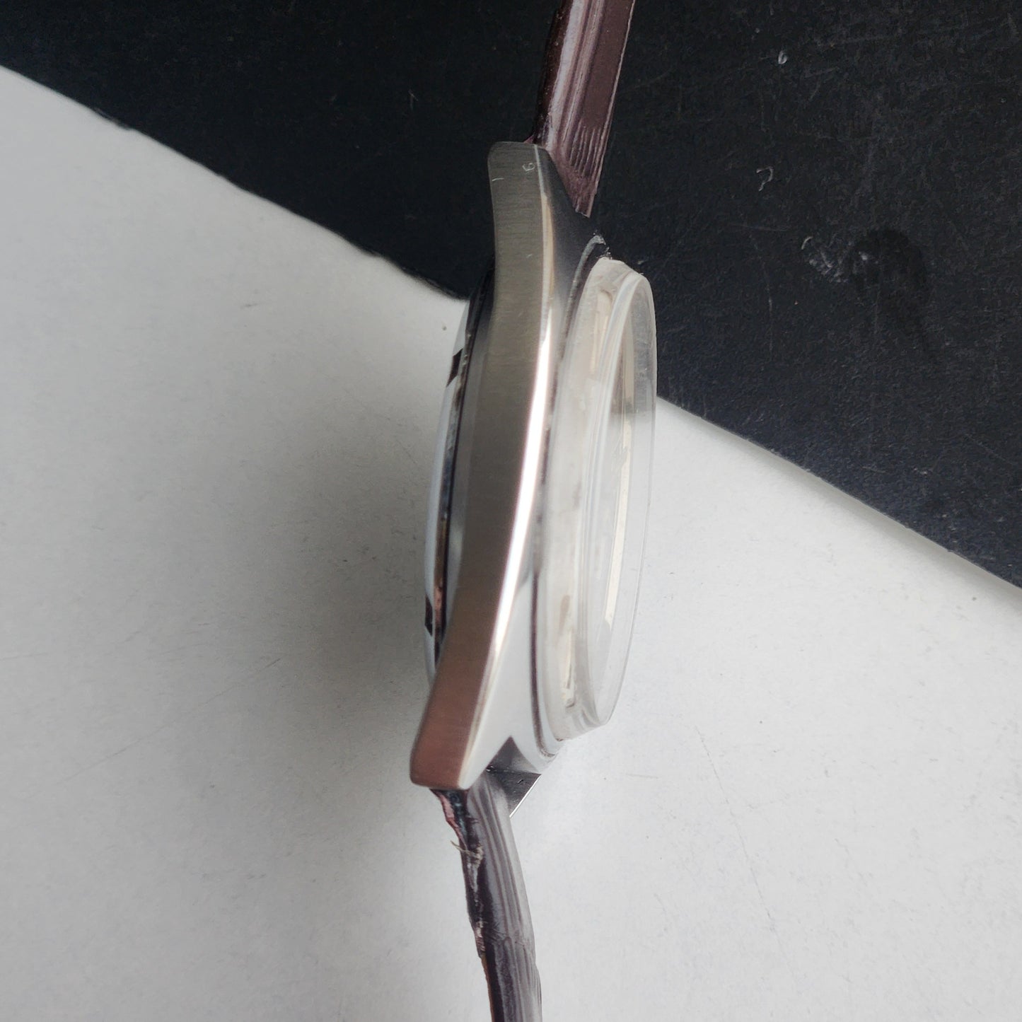 Vintage Original HMT Kohinoor Hand Winding 17 Jewels Silver Face Brown Leather Strap Men's Wrist Watch G02