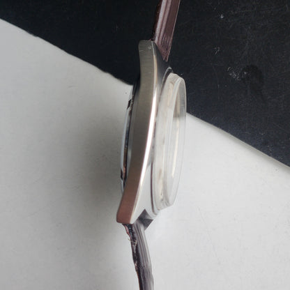 Vintage Original HMT Kohinoor Hand Winding 17 Jewels Silver Face Brown Leather Strap Men's Wrist Watch G02