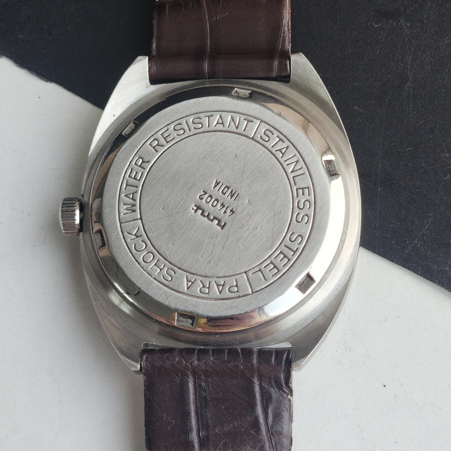 Vintage Original HMT Kohinoor Hand Winding 17 Jewels Silver Face Brown Leather Strap Men's Wrist Watch G02