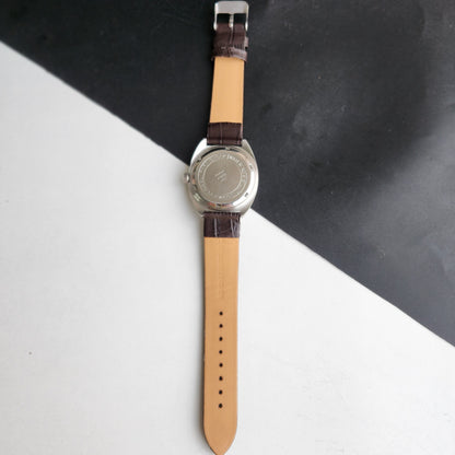 Vintage Original HMT Kohinoor Hand Winding 17 Jewels Silver Face Brown Leather Strap Men's Wrist Watch G02
