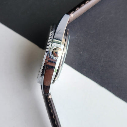 Vintage HMT Kohinoor Hand Winding 17 Jewels Golden Face Fluted Bezel Brown Leather strap Men's Wrist Watch G33