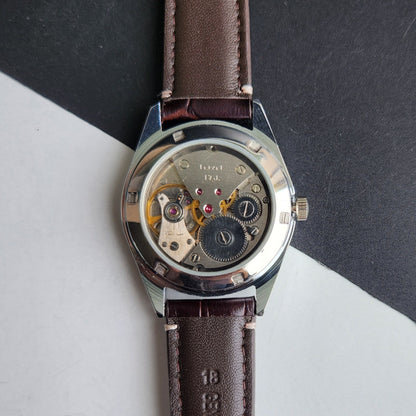 Vintage HMT Kohinoor Hand Winding 17 Jewels Golden Face Fluted Bezel Brown Leather strap Men's Wrist Watch G33