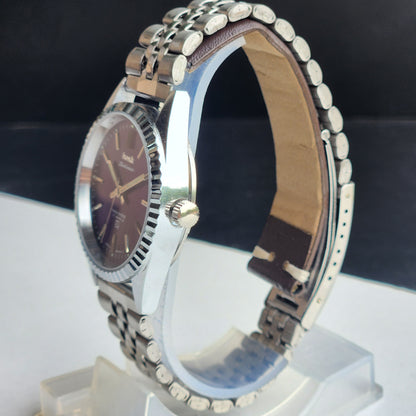 Vintage MOD HMT Kohinoor Hand Winding 17 Jewels Purple Face Fluted Bezel Jubilee Bracelet Men's Wrist Watch G10