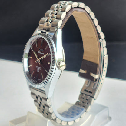 Vintage HMT Kohinoor Hand Winding 17 Jewels Brown Face Fluted Bezel Jubilee Bracelet Men's Wrist Watch G13