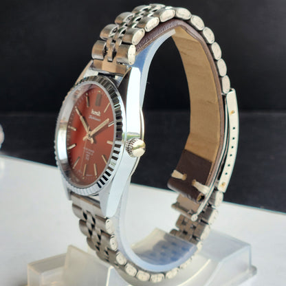 Vintage HMT Kohinoor Hand Winding 17 Jewels Red Face Fluted Bezel  Jubilee Bracelet Men's Wrist Watch G15