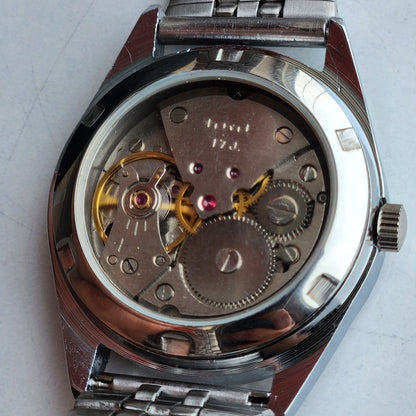 Vintage HMT Kohinoor Hand Winding 17 Jewels Grey Face Fluted Bezel Jubilee Bracelet Men's Wrist Watch G16