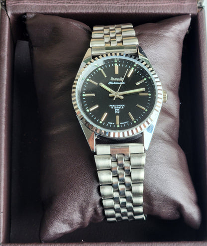 Vintage HMT Kohinoor Hand Winding 17 Jewels Black Face Fluted Bezel Jubilee Bracelet Men's Wrist Watch G17