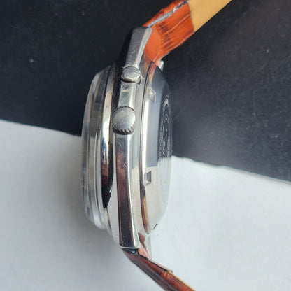 Vintage Original Ricoh R31 Silver Face Automatic 21 Jewels Brown Croco Leather Strap Men's Wrist Watch G27