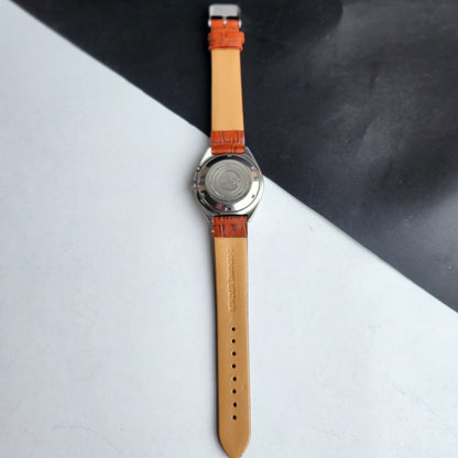 Vintage Original Ricoh R31 Silver Face Automatic 21 Jewels Brown Croco Leather Strap Men's Wrist Watch G27