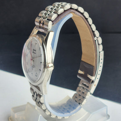 Vintage MOD HMT Janata Arabic/Urdu Hand Winding 17 Jewels White Face 35MM Silver Case Exhibition Back Men's Wrist Watch G46