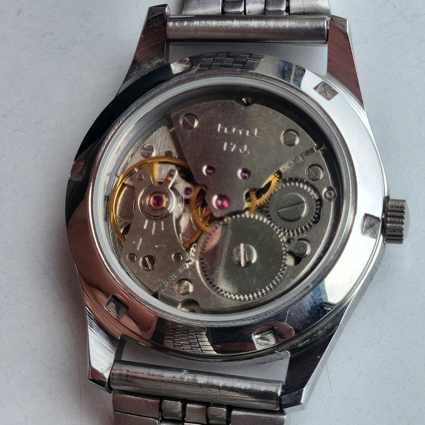 Vintage HMT Janata Devanagari Hand Winding 17 Jewels Red Face 35MM Silver Case Exhibition Back Men's Wrist Watch G48