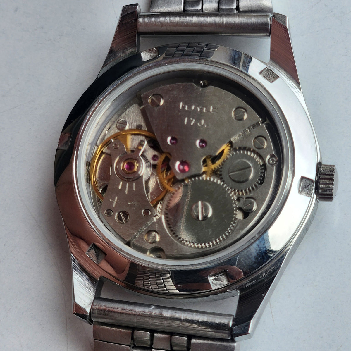 Vintage MOD HMT Janata Devanagari Hand Winding 17 Jewels Red Face 35MM Silver Case Exhibition Back Men's Wrist Watch G48