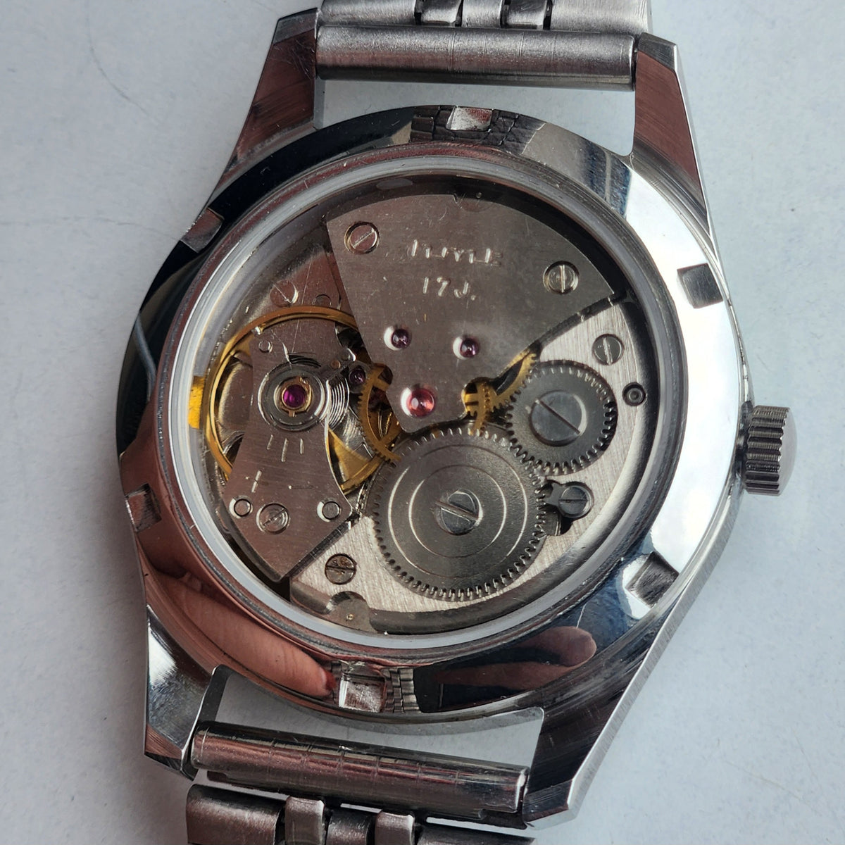 Vintage MOD HMT Janata Devanagari Hand Winding 17 Jewels White Face 35MM Silver Case Exhibition Back Men's Wrist Watch G49