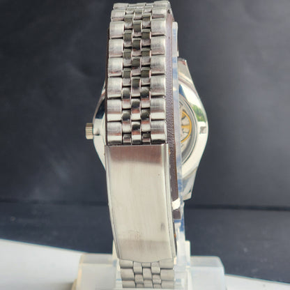 Vintage MOD HMT Janata Urdu/Arabic Hand Winding 17 Jewels Red Face 35MM Silver Case Exhibition Back Men's Wrist Watch G51