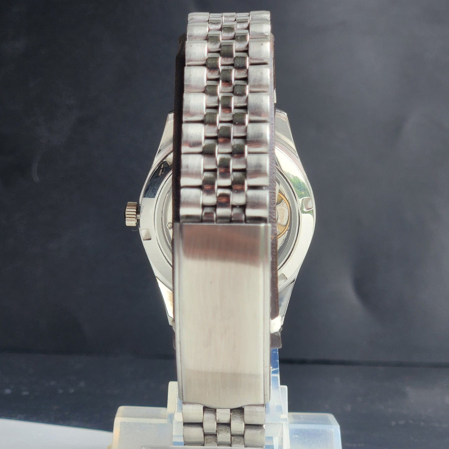 Vintage HMT Janata Urdu/Arabic Hand Winding 17 Jewels Blue Face 35MM Silver Case Exhibition Back Men's Wrist Watch G52