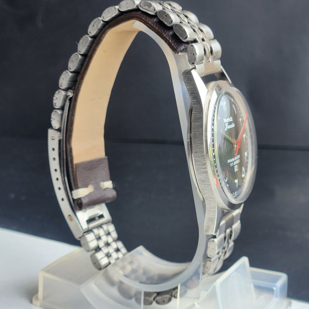 Vintage MOD HMT Janata Urdu/Arabic Hand Winding 17 Jewels Grey Face 35MM Silver Case Exhibition Back Men's Wrist Watch G53