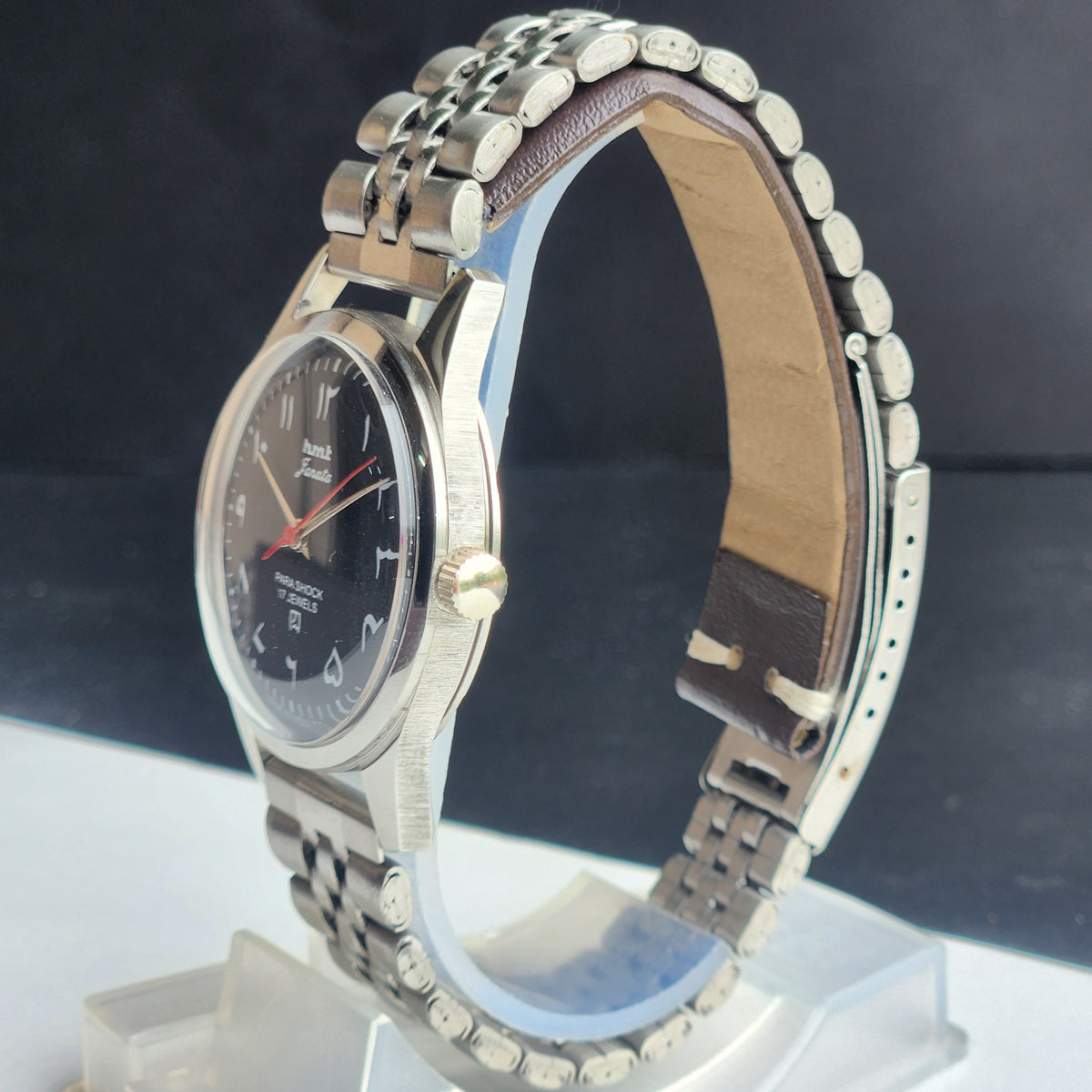 Vintage MOD HMT Janata Urdu/Arabic Hand Winding 17 Jewels Grey Face 35MM Silver Case Exhibition Back Men's Wrist Watch G53