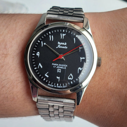 Vintage MOD HMT Janata Urdu/Arabic Hand Winding 17 Jewels Grey Face 35MM Silver Case Exhibition Back Men's Wrist Watch G53