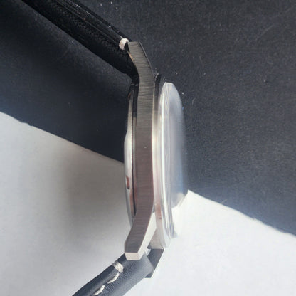 Vintage HMT Janata Devanagari Hand Winding 17 Jewels White Face 35MM Silver Case Black Leather Strap Men's Wrist Watch G64
