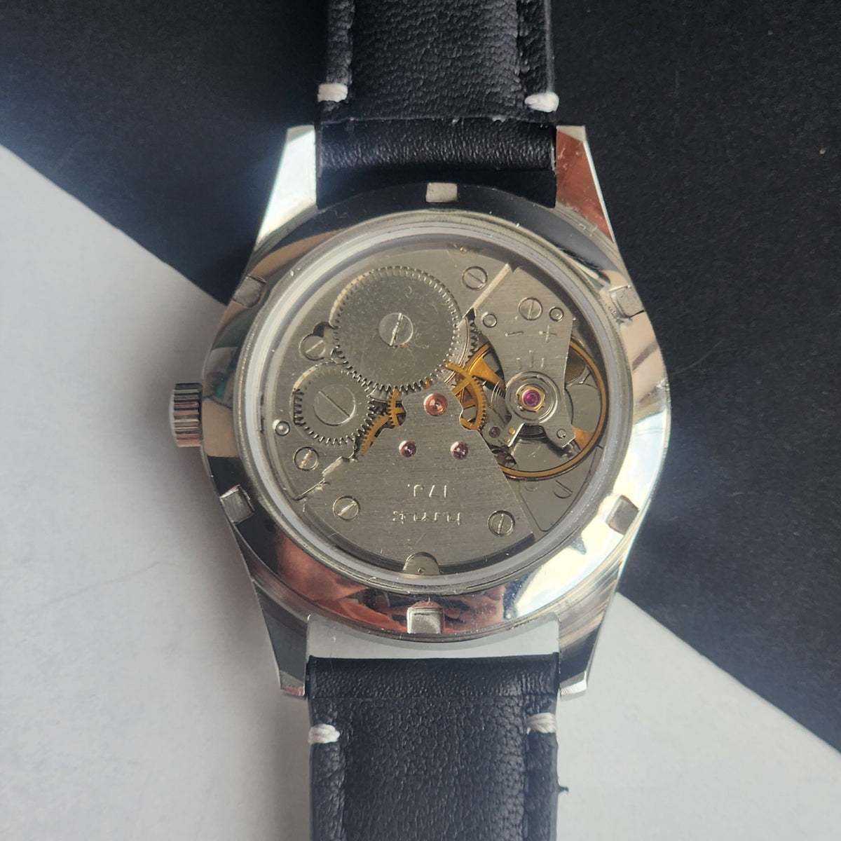 Vintage MOD HMT Janata Urdu/Arabic Hand Winding 17 Jewels Tiffany Face 35MM Silver Case Black Leather Strap Men's Wrist Watch G67