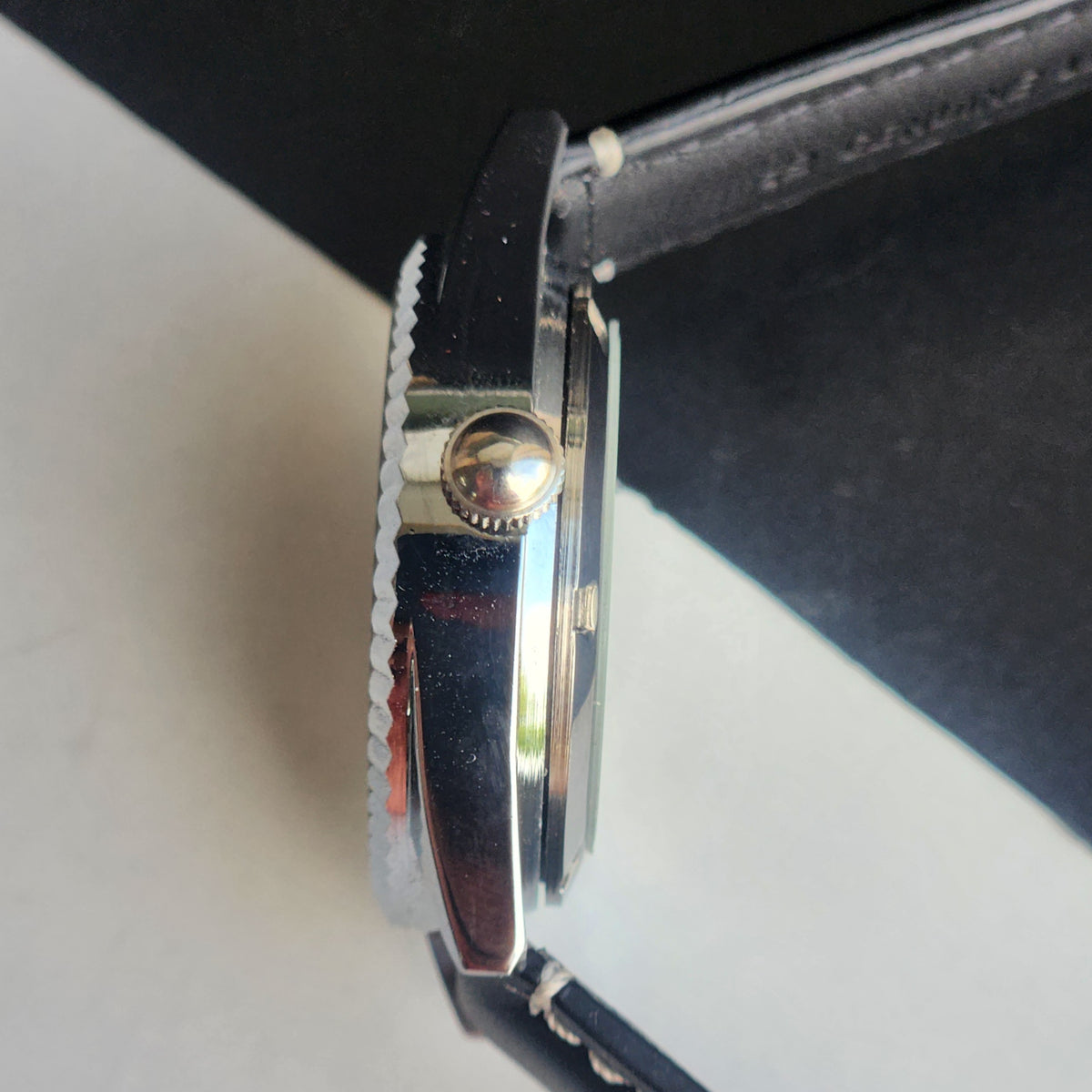 Vintage MOD HMT Himalaya Hand Winding 17 Jewels Tiffany Blue Face 35mm Silver Case With Fluted Bezel Black Leather Strap Men's Wrist Watch G75
