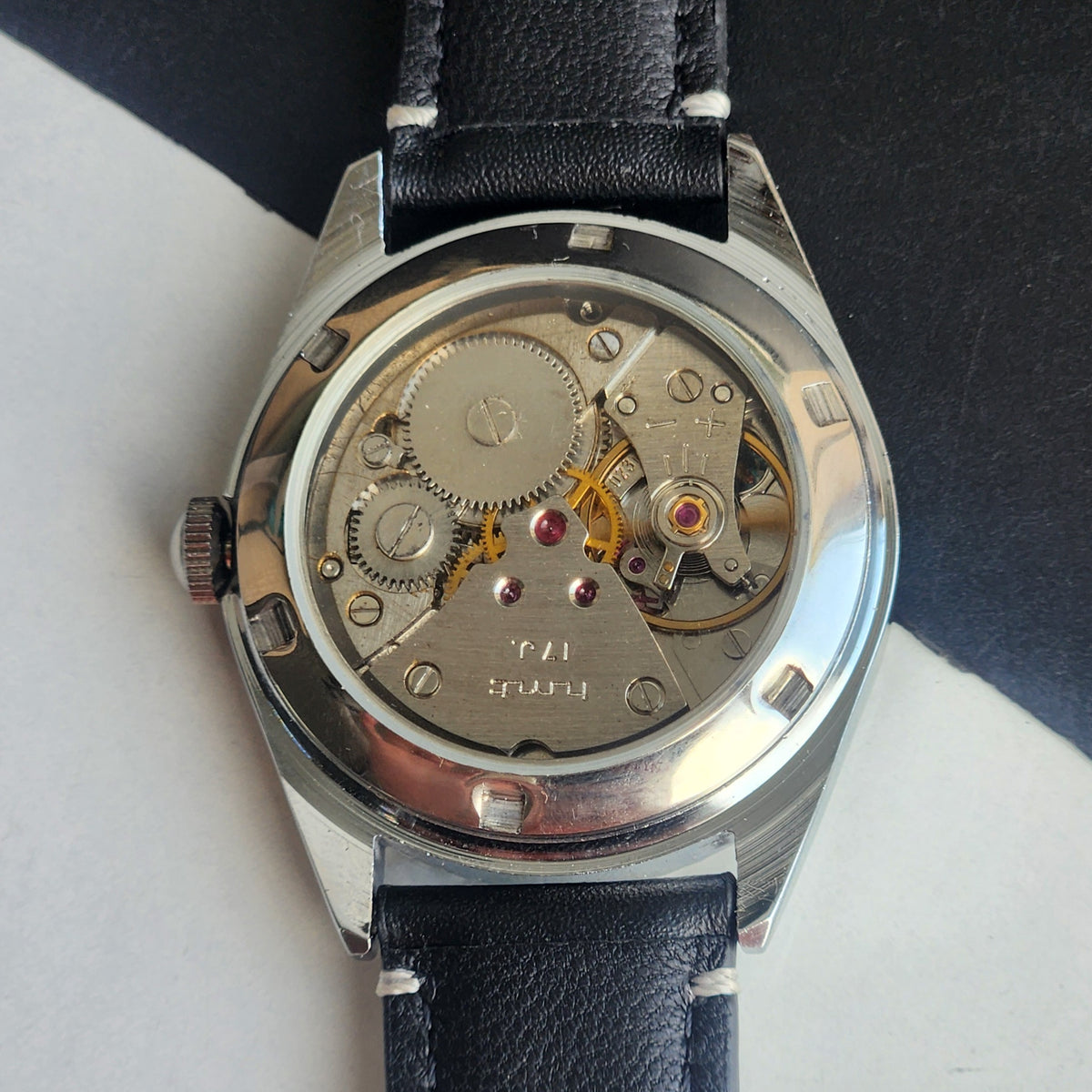 Vintage MOD HMT Himalaya Hand Winding 17 Jewels Tiffany Blue Face 35mm Silver Case With Fluted Bezel Black Leather Strap Men's Wrist Watch G75