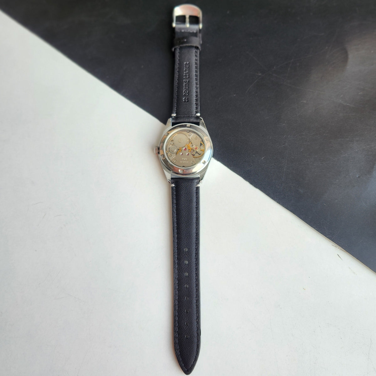 Vintage MOD HMT Himalaya Hand Winding 17 Jewels Tiffany Blue Face 35mm Silver Case With Fluted Bezel Black Leather Strap Men's Wrist Watch G75