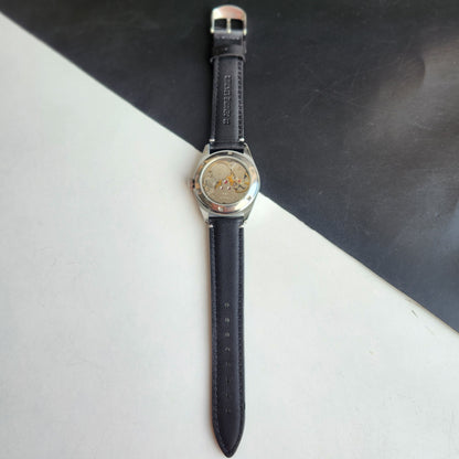 Vintage HMT Himalaya Hand Winding 17 Jewels Tiffany Blue Face 35mm Silver Case With Fluted Bezel Black Leather Strap Men's Wrist Watch G75