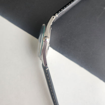 Vintage HMT Jubilee Hand Winding 17 Jewels Tiffany Blue Face 35mm Silver Case Black Leather Strap Men's Wrist Watch G83
