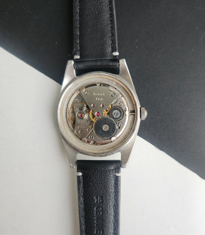 Vintage HMT Jubilee Hand Winding 17 Jewels Tiffany Blue Face 35mm Silver Case Black Leather Strap Men's Wrist Watch G83