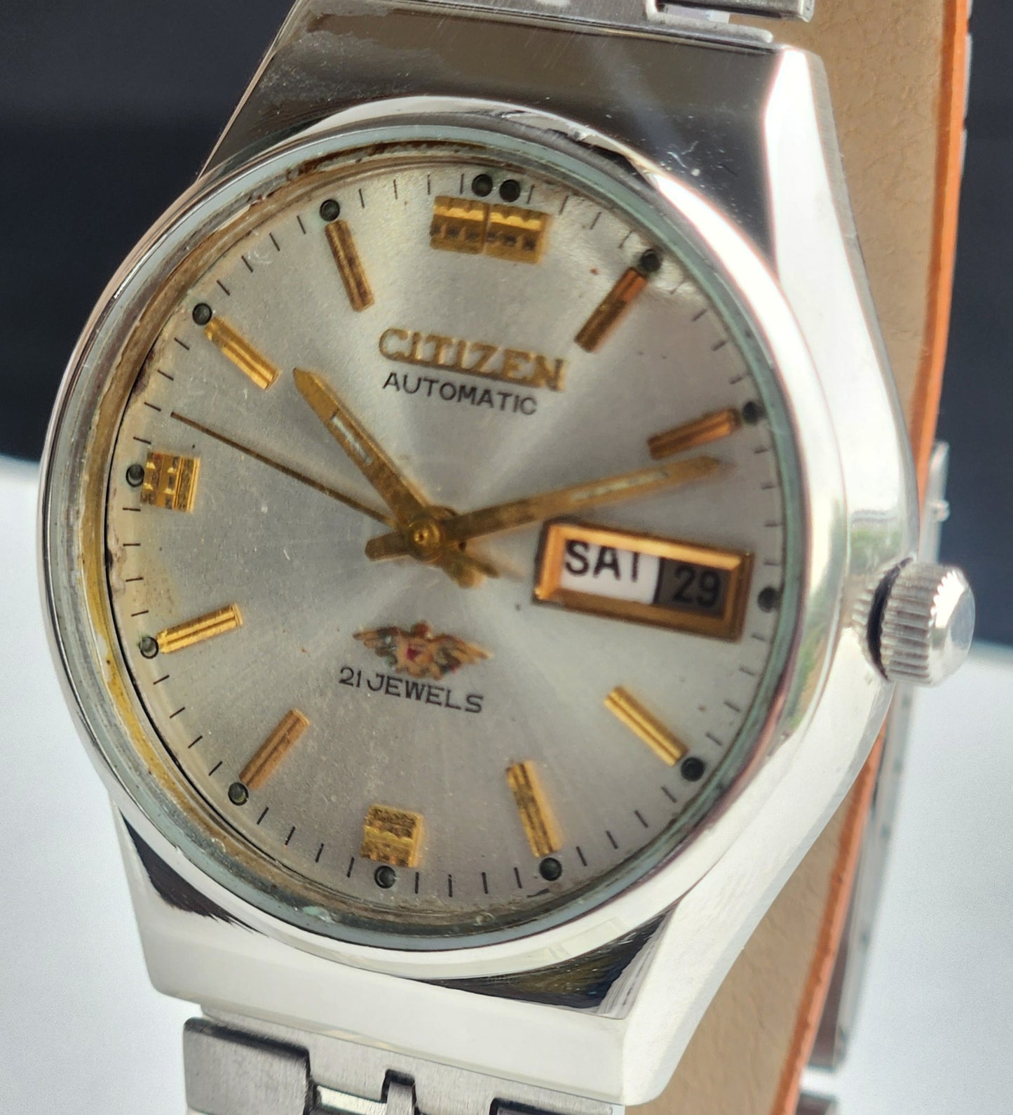 Vintage 1991 Original Citizen Automatic 8200 Silver Face 21 Jewels Day-Date Japanese Men's Wrist Watch ET03