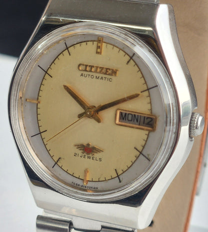 Vintage 1980 Original Citizen Automatic 8200 Golden Face 21 Jewels Day-Date Japanese Men's Wrist Watch ET06