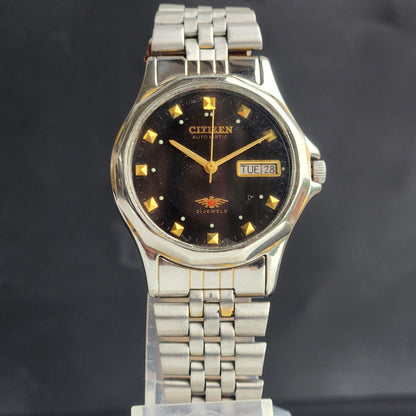 Vintage 1990 Original Citizen Automatic 8200 Black Face 21 Jewels Day-Date Japanese Men's Wrist Watch ET08