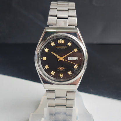 Vintage 1987 Original Citizen Automatic 8200 Black Face 21 Jewels Day-Date Japanese Men's Wrist Watch ET11