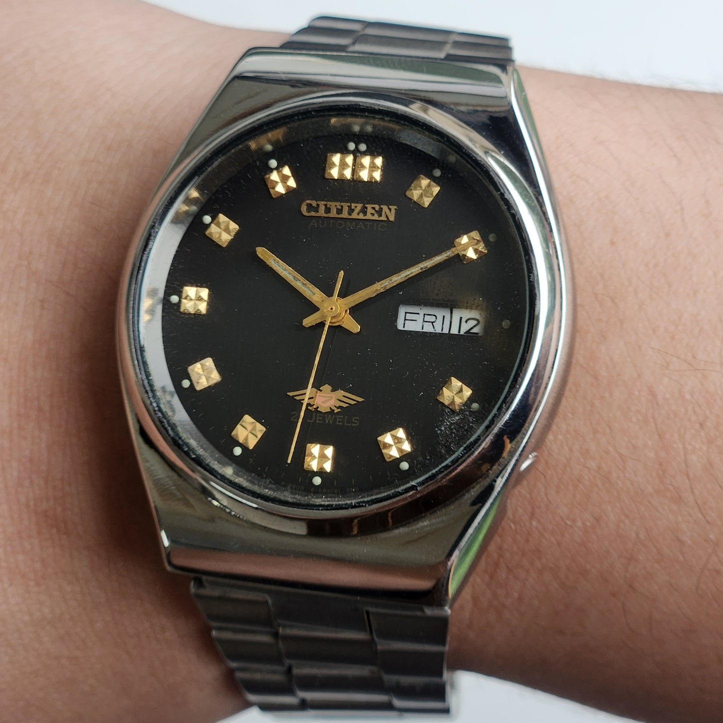 Vintage 1987 Original Citizen Automatic 8200 Black Face 21 Jewels Day-Date Japanese Men's Wrist Watch ET11