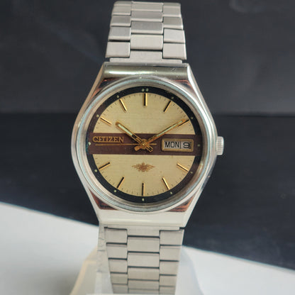 Vintage 1990 Original Citizen Automatic 8200 Golden Face 21 Jewels Day-Date Japanese Men's Wrist Watch ET14