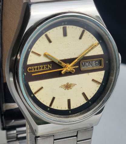 Vintage 1990 Original Citizen Automatic 8200 Golden Face 21 Jewels Day-Date Japanese Men's Wrist Watch ET14