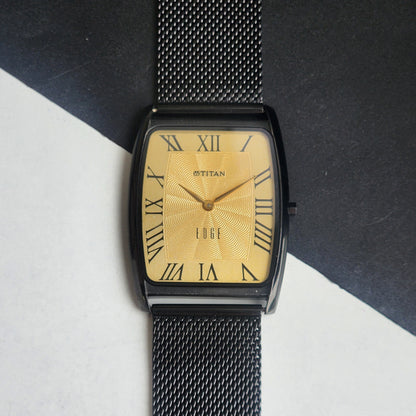 Original TITAN EDGE 1596NCA31 Barrel Golden Face 33MM Case Men's Watch G90