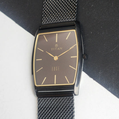 Original TITAN EDGE 1044YCE31 Barrel Brown Face 30MM Case Men's Watch G91