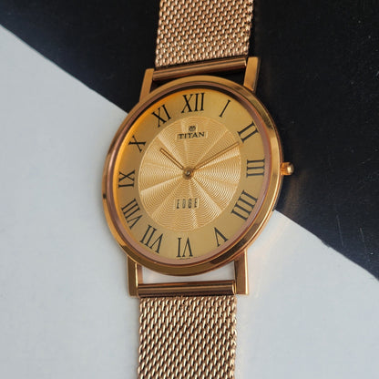 Original TITAN EDGE 159WAA34 Round Golden Face 38MM Case Men's Watch G93