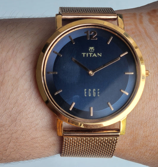 Original TITAN EDGE 1595YAB33 Round Blue Face 38MM Case Men's Watch G94